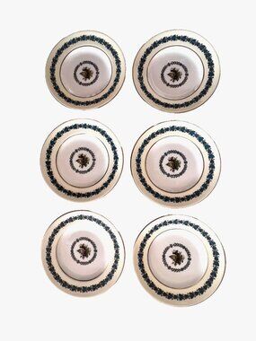 Set 6 Wedgwood Bone China "Appledore" Bread Butter Plates Green Stamp Brown Urn